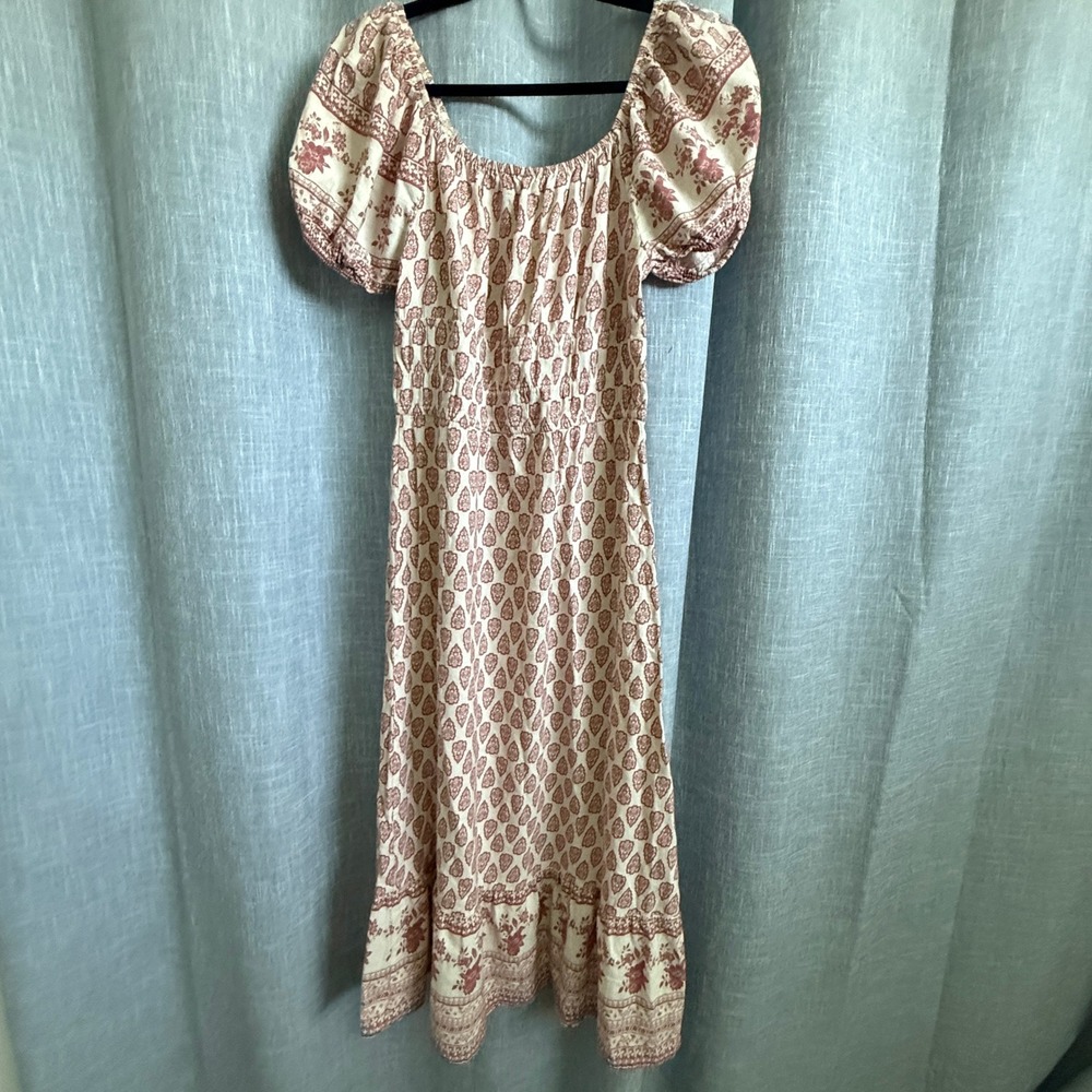Sim & Sam Pink Floral Paisley Smocked Maxi Dress Women Size XL Puff Sleeve Boho - Picture 6 of 15